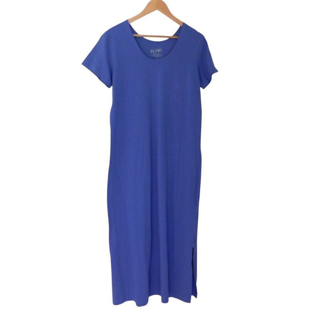 NEW M Mac Maxi Long Dress T Shirt Slit Scoop Neck Size Small Blue Brand new.